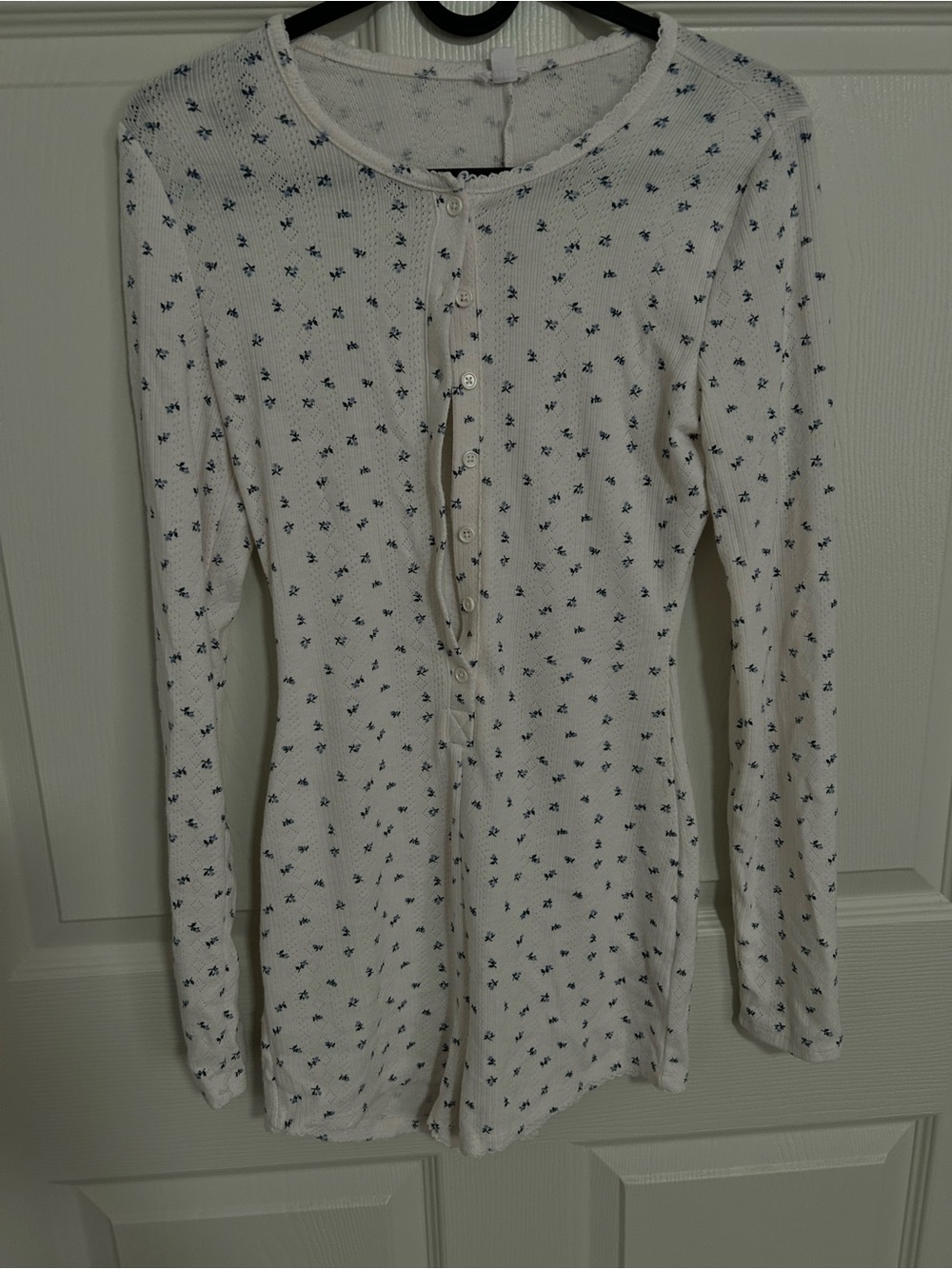 Garage White Long Sleeve Floral Print Henley Pajama Top